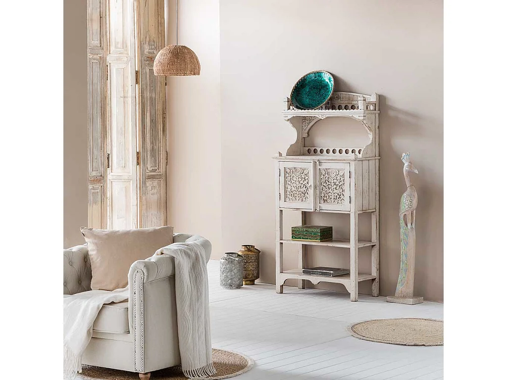 Aparador de madera artesanal blanco 75x35x150