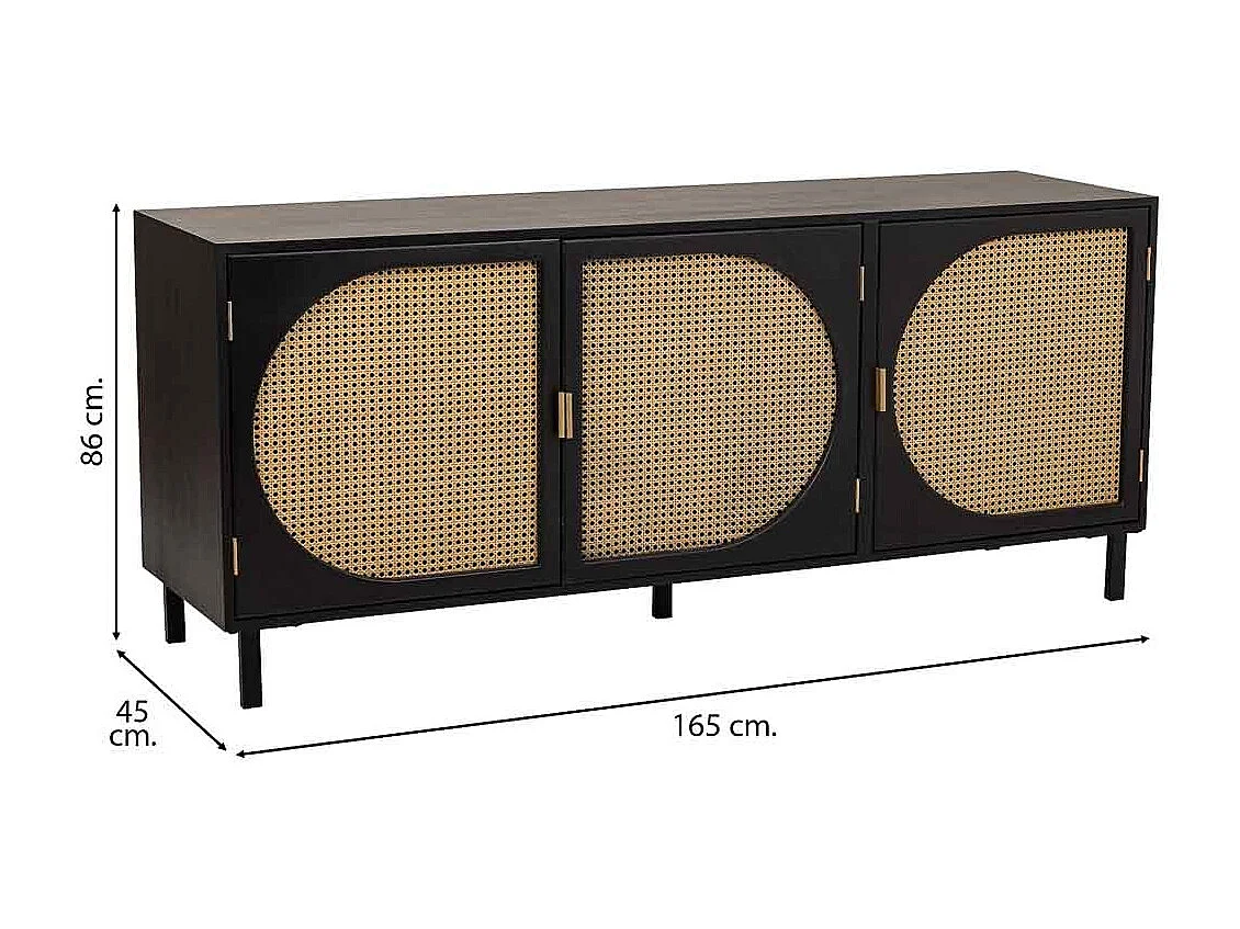 Buffet en bois et grillage noir 165x45x70h