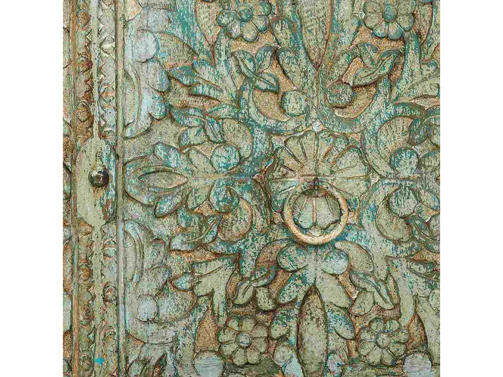 Aparador de madera tallada verde 147x45x96