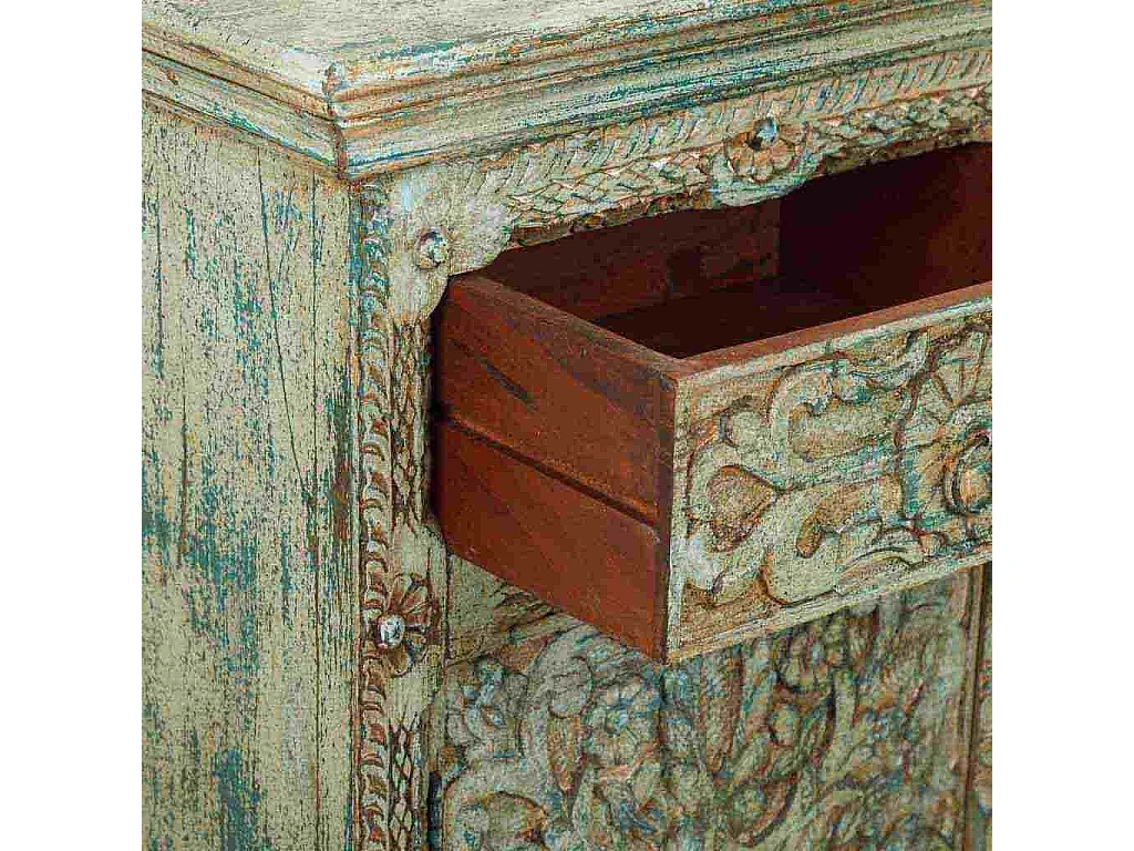 Aparador de madera tallada verde 147x45x96