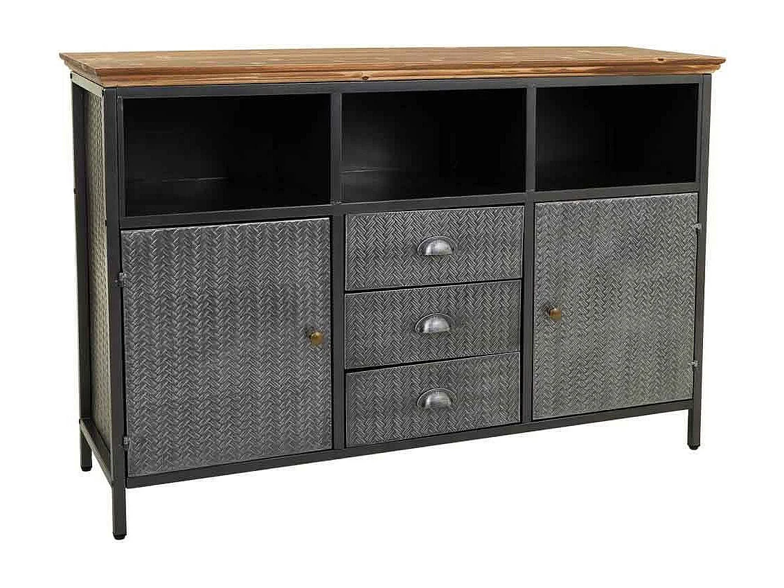 Aparador de metal preto e madeira 121,5x36x82,5