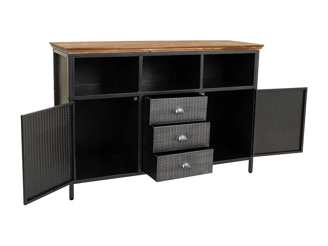 Aparador de metal preto e madeira 121,5x36x82,5
