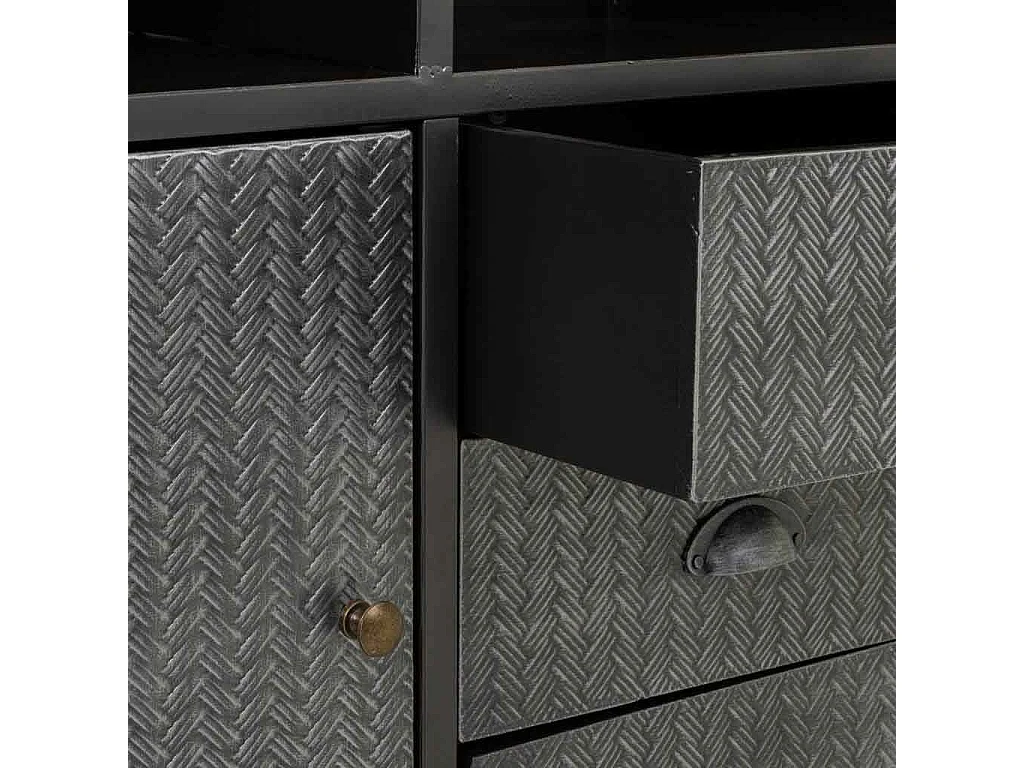 Aparador de metal preto e madeira 121,5x36x82,5