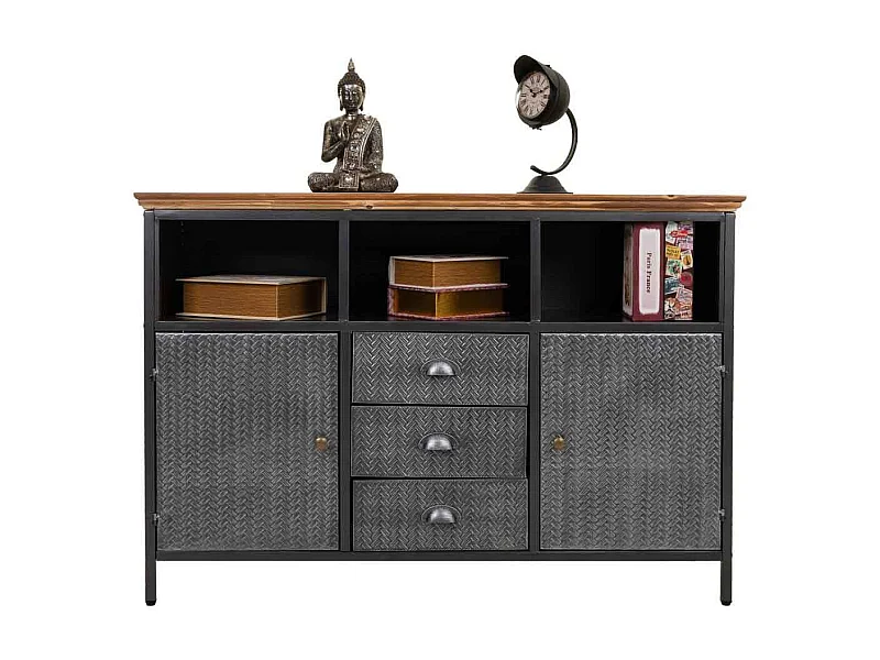 Aparador de metal preto e madeira 121,5x36x82,5