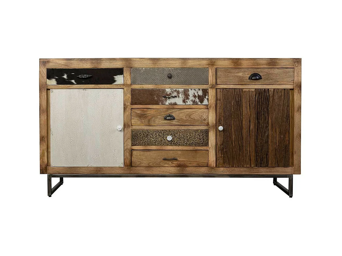 Credenza in legno e finiture in pelle marrone 180x47x95h
