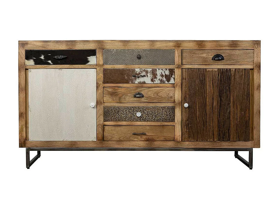 Credenza in legno e finiture in pelle marrone 180x47x95h