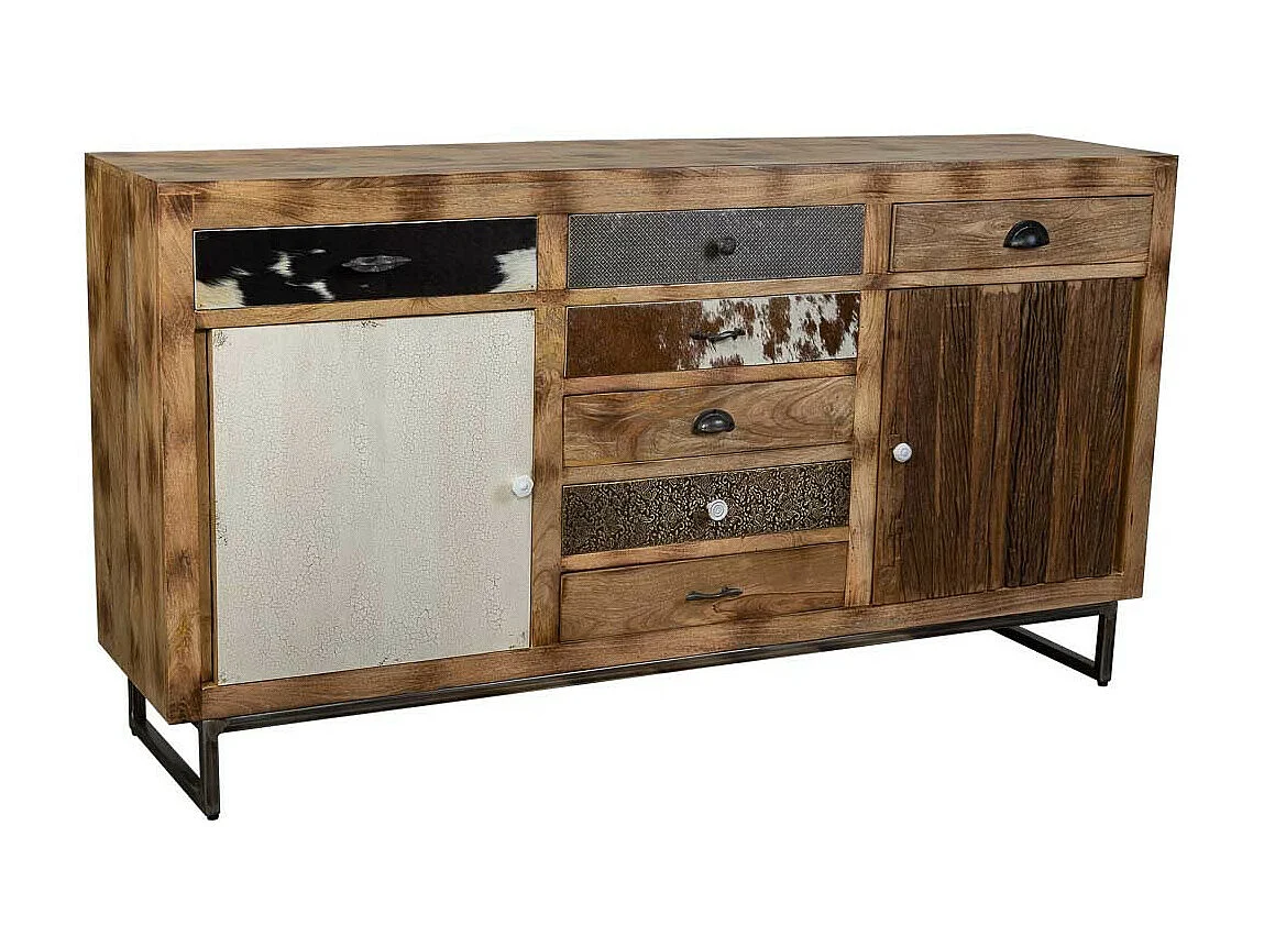 Credenza in legno e finiture in pelle marrone 180x47x95h