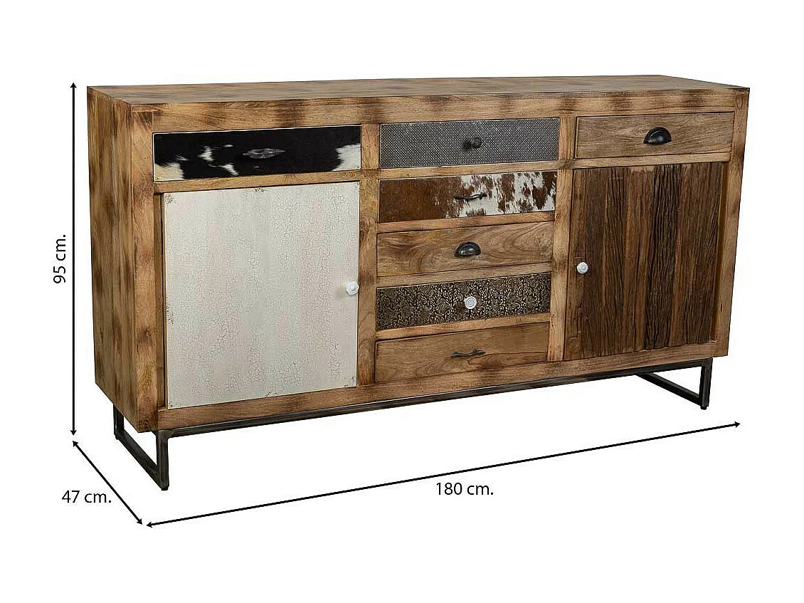 Credenza in legno e finiture in pelle marrone 180x47x95h