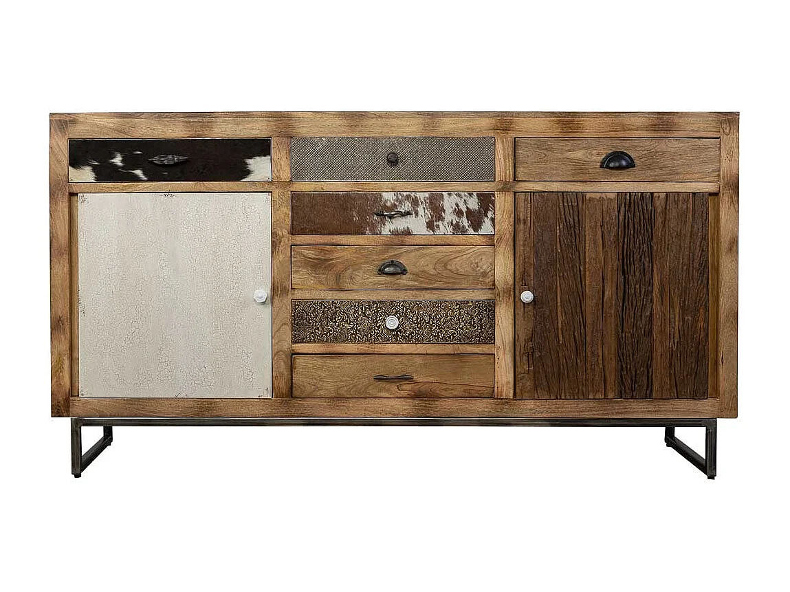 Credenza in legno e finiture in pelle marrone 180x47x95h