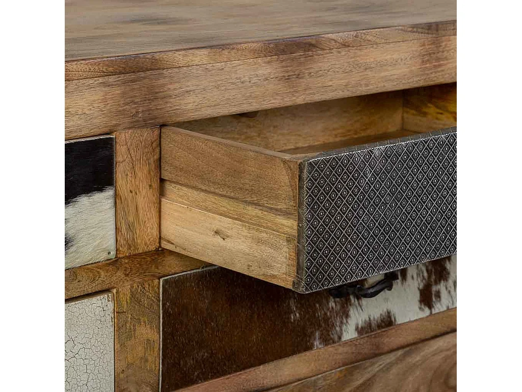 Credenza in legno e finiture in pelle marrone 180x47x95h