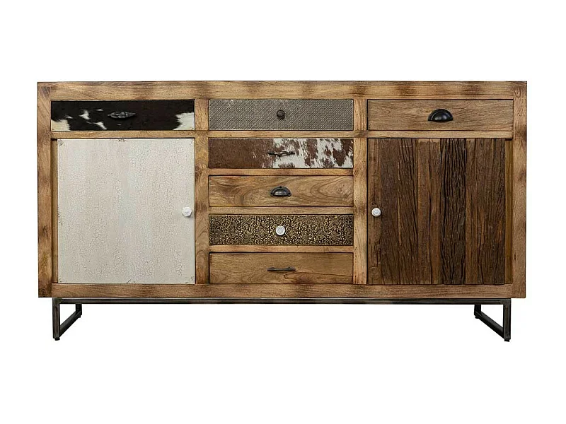 Credenza in legno e finiture in pelle marrone 180x47x95h