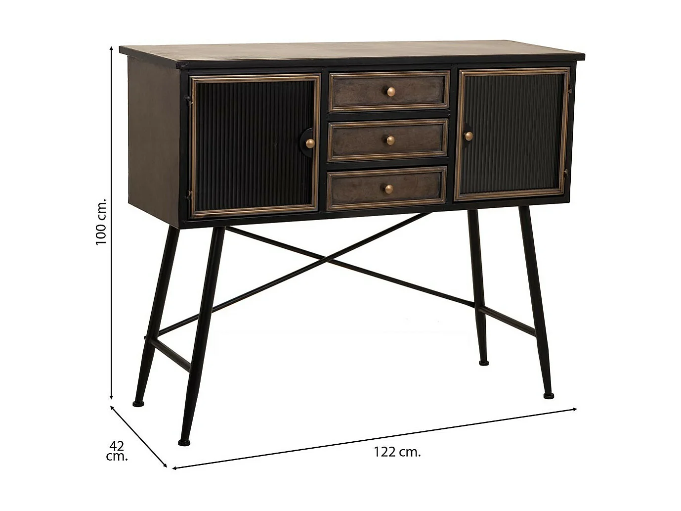 Aparador de metal marrom 122x42x100