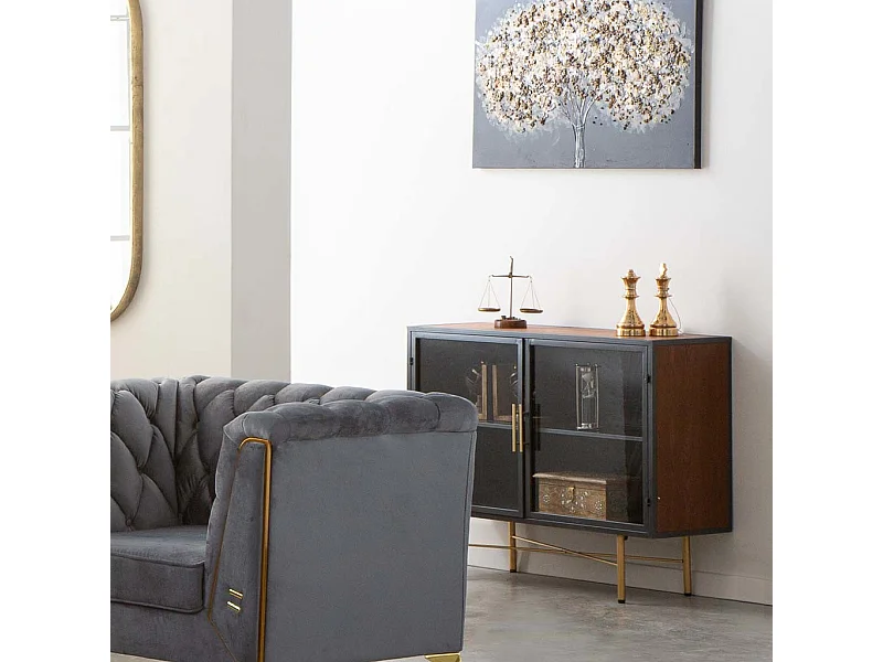 Credenza in legno e metallo bianco 100x35x80h