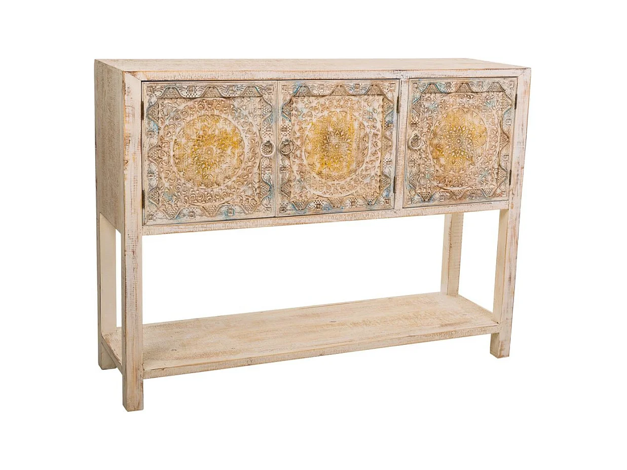 Aparador de madeira entalhada marrom 120x35x90