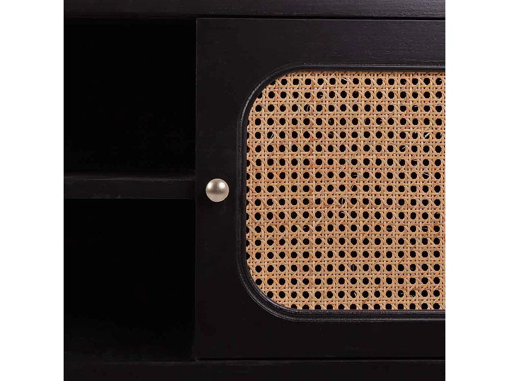 Credenza in legno e rete di bambù con due ante nere 152,5x38x81h