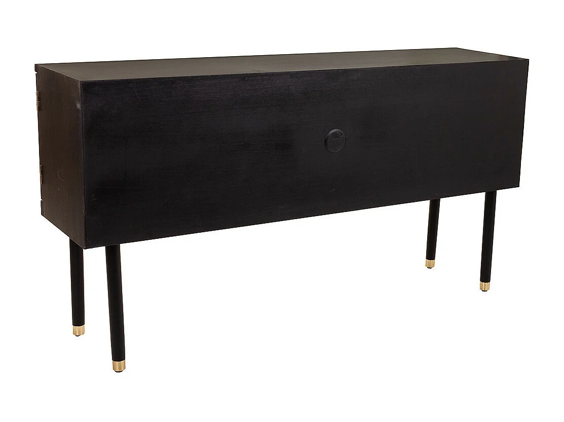 Aparador de madeira e malha de bambu com duas portas preto 152,5x38x81