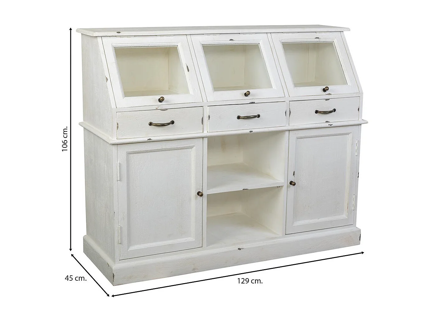 Buffet en bois vieilli blanc 129x45x106h