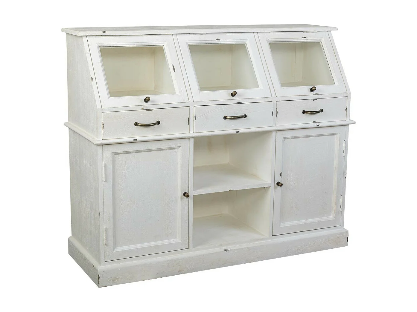Buffet en bois vieilli blanc 129x45x106h