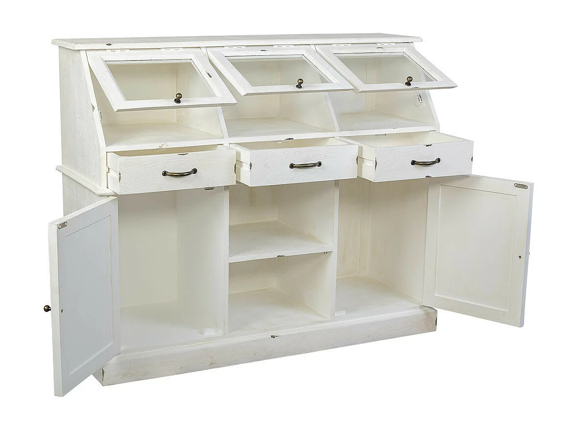 Buffet en bois vieilli blanc 129x45x106h