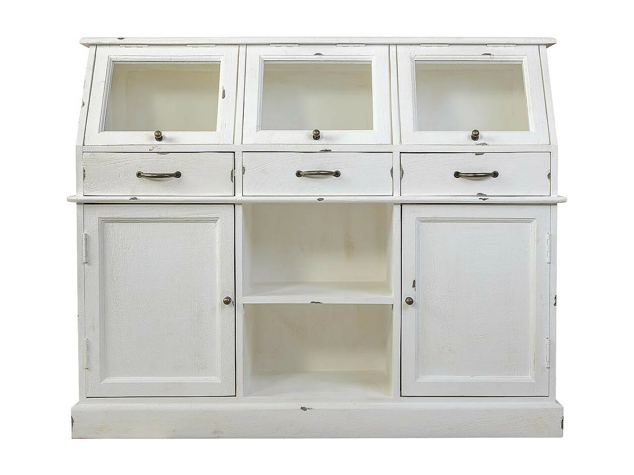 Buffet en bois vieilli blanc 129x45x106h