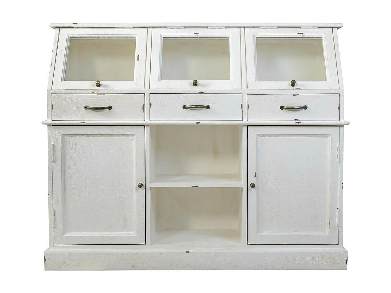 Buffet en bois vieilli blanc 129x45x106h