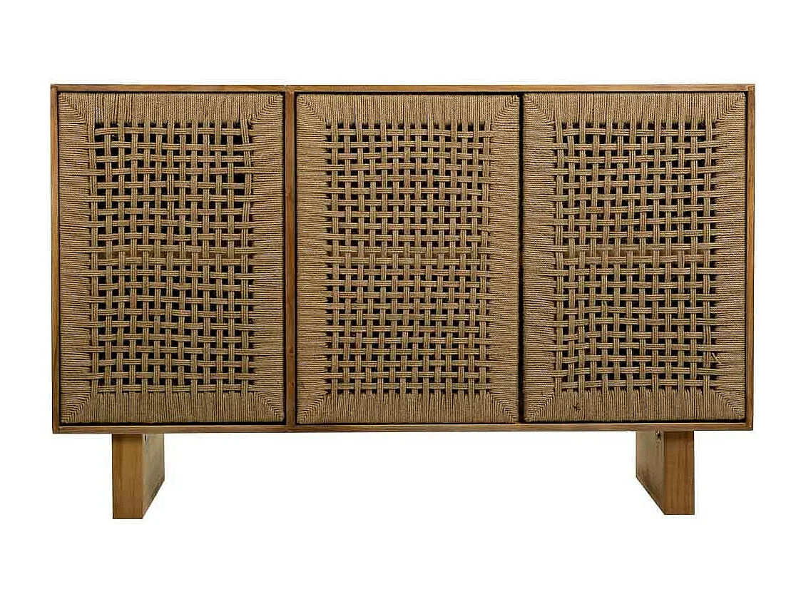 Credenza in legno e corda intrecciata marrone 120x36x75h