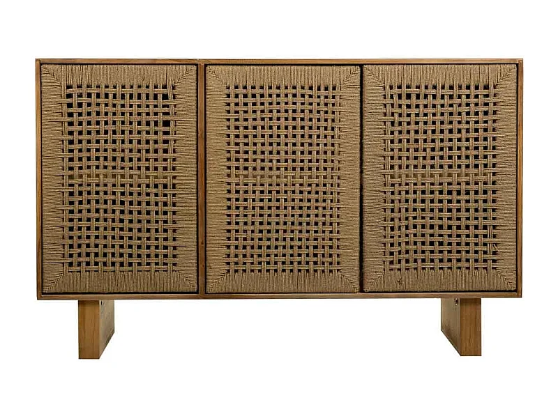 Credenza in legno e corda intrecciata marrone 120x36x75h