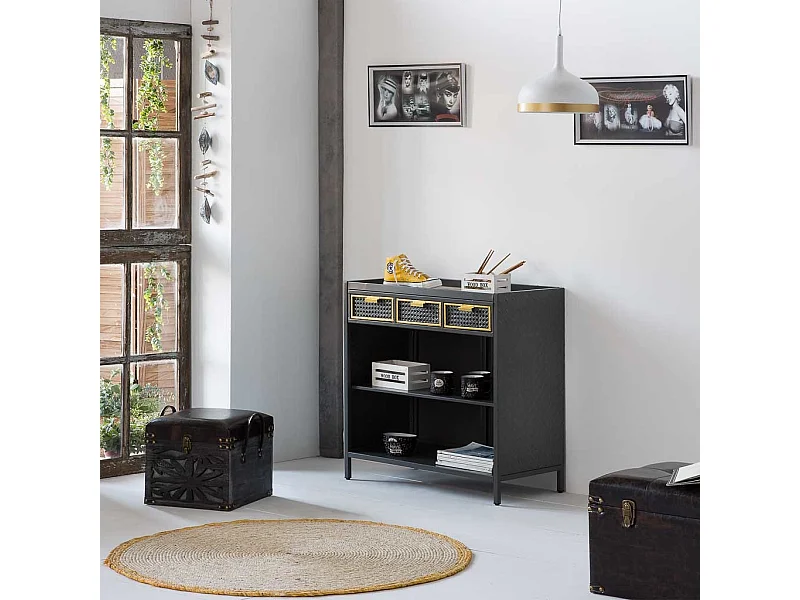 Aparador de metal y madera gris 80x40x79