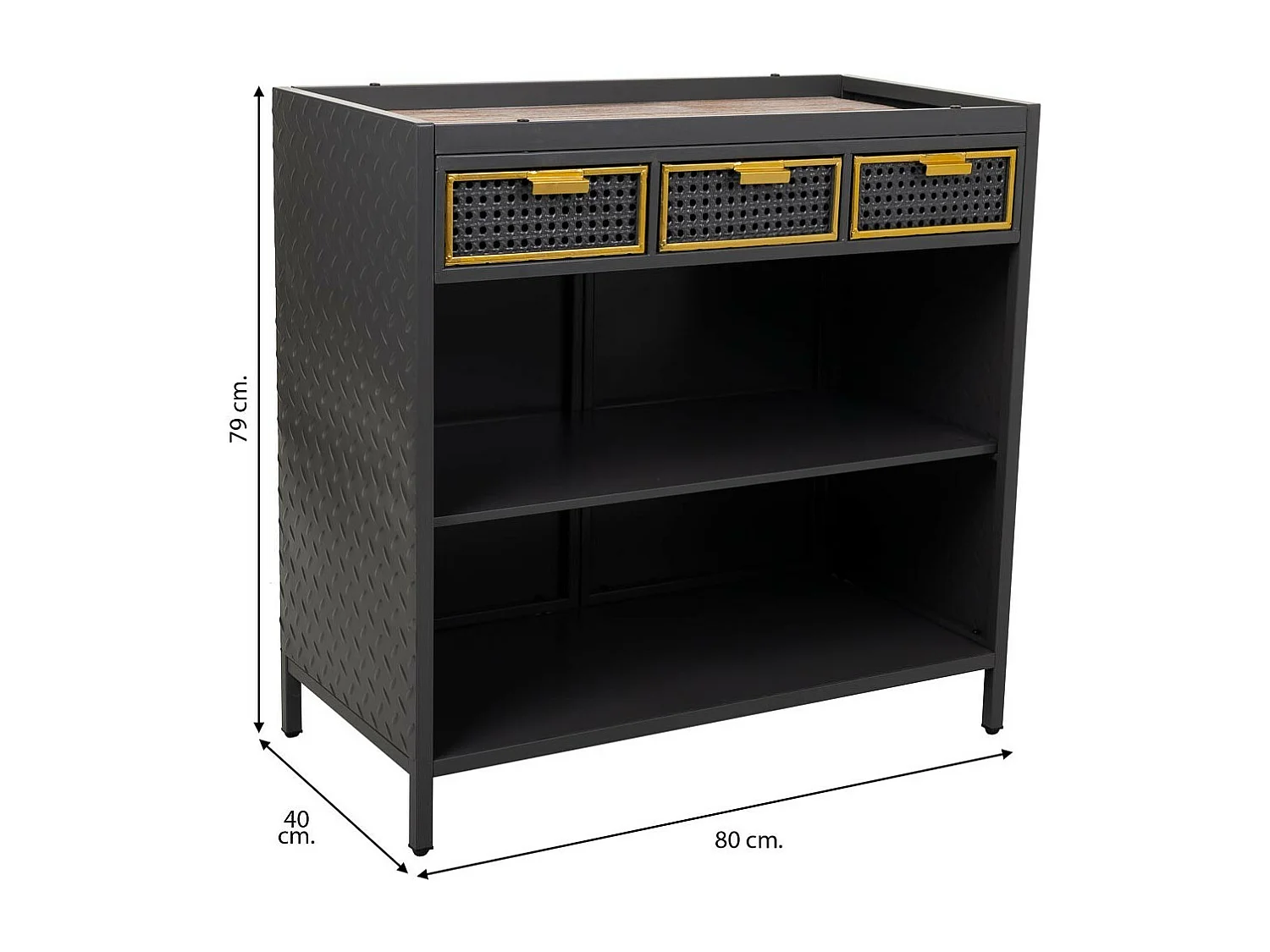 Aparador de metal y madera gris 80x40x79