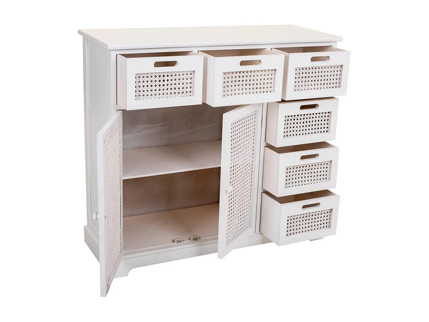 Aparador de madera y rejilla blanco 86x33x78.5