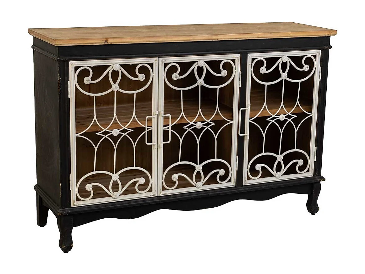 Aparador de madeira e metal preto 120x36x80,5