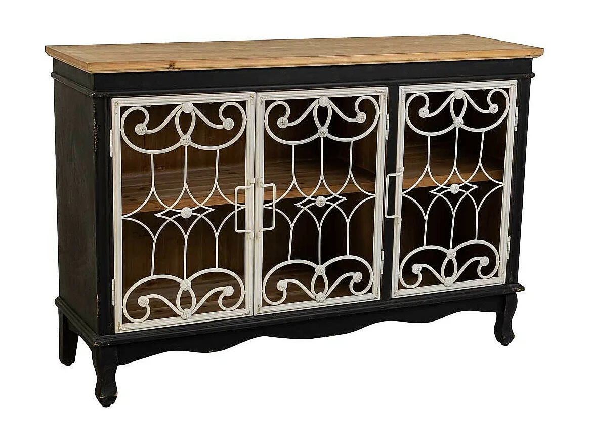 Aparador de madeira e metal preto 120x36x80,5