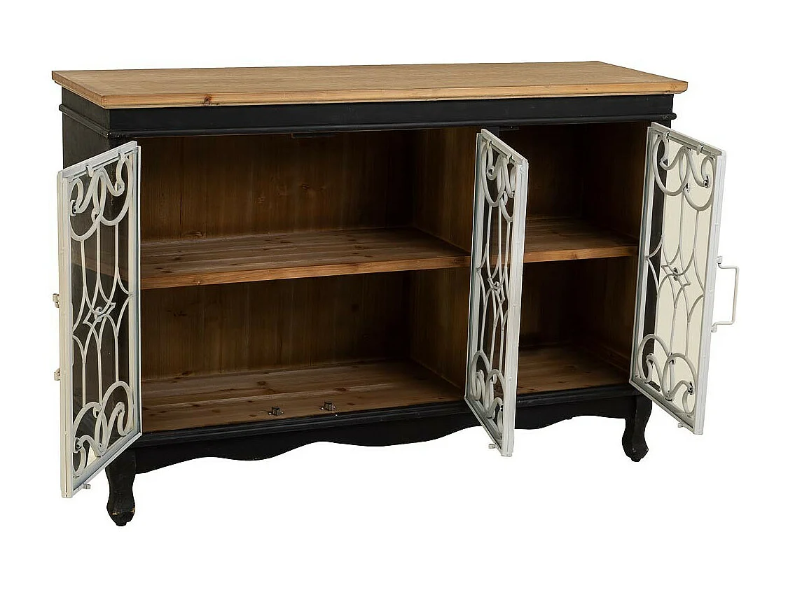 Aparador de madeira e metal preto 120x36x80,5