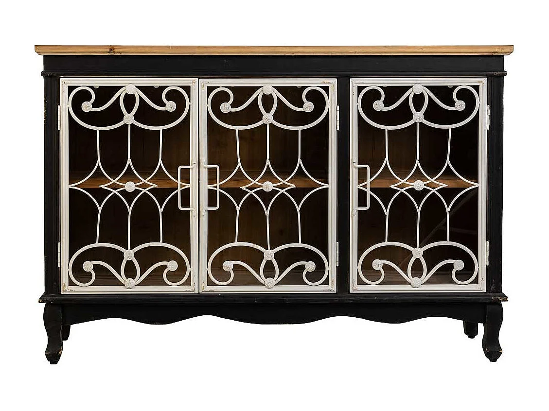 Aparador de madeira e metal preto 120x36x80,5