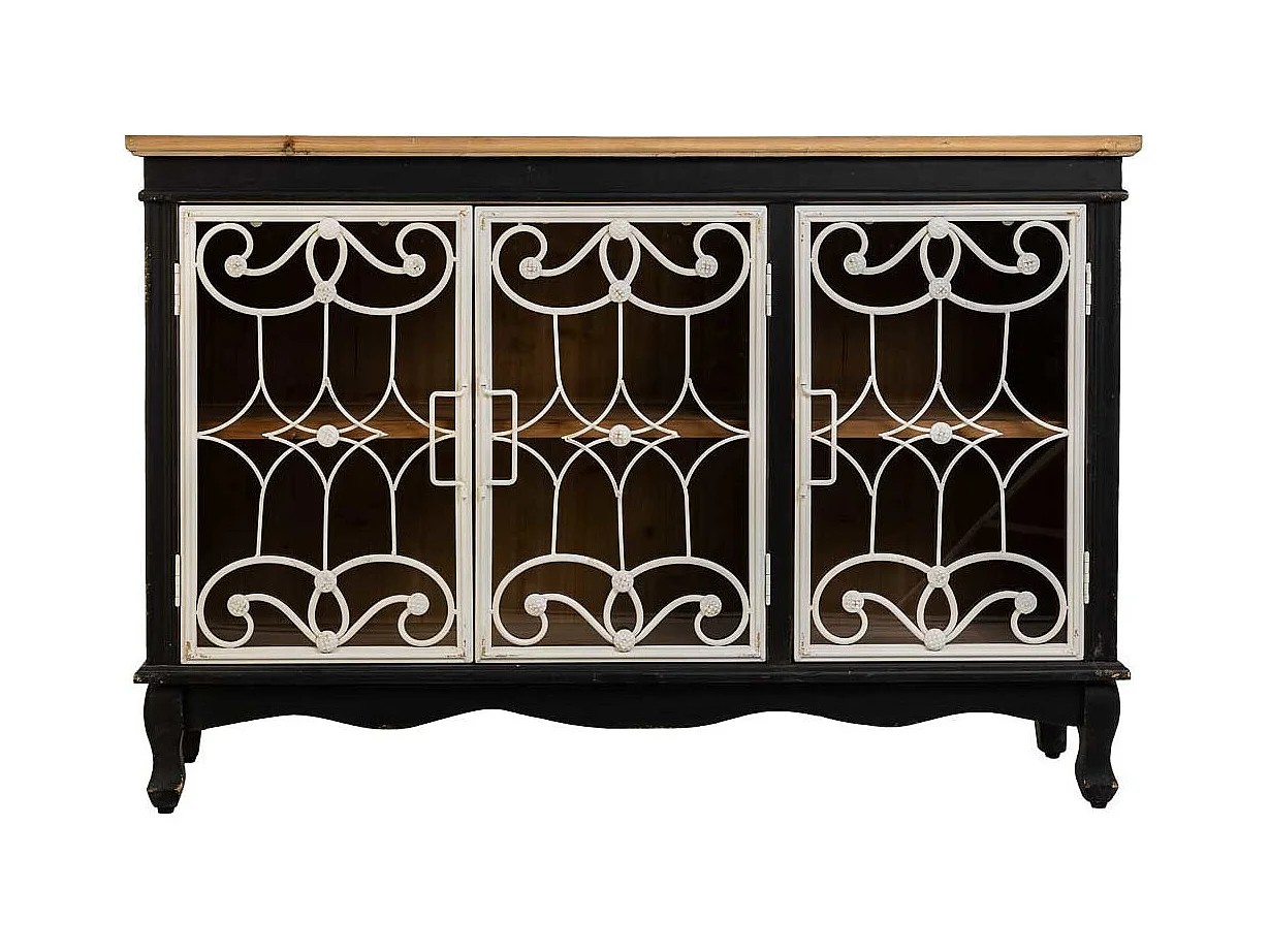 Aparador de madeira e metal preto 120x36x80,5