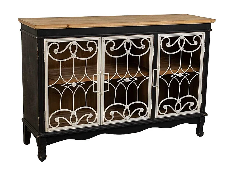 Aparador de madeira e metal preto 120x36x80,5