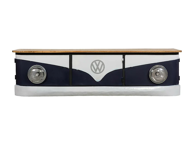 Aparador furgoneta de madera y metal azul 183x50x50