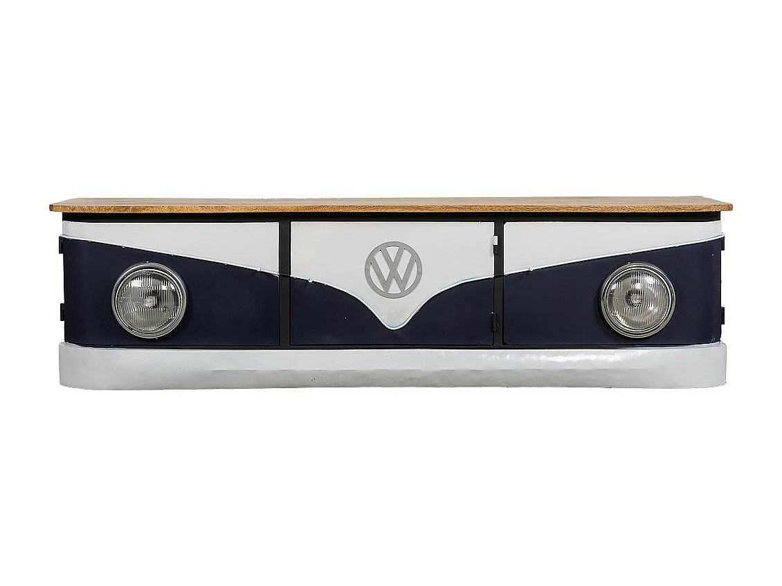 Aparador furgoneta de madera y metal azul 183x50x50