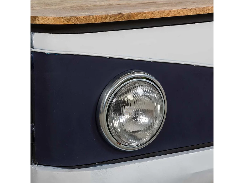 Aparador furgoneta de madera y metal azul 183x50x50