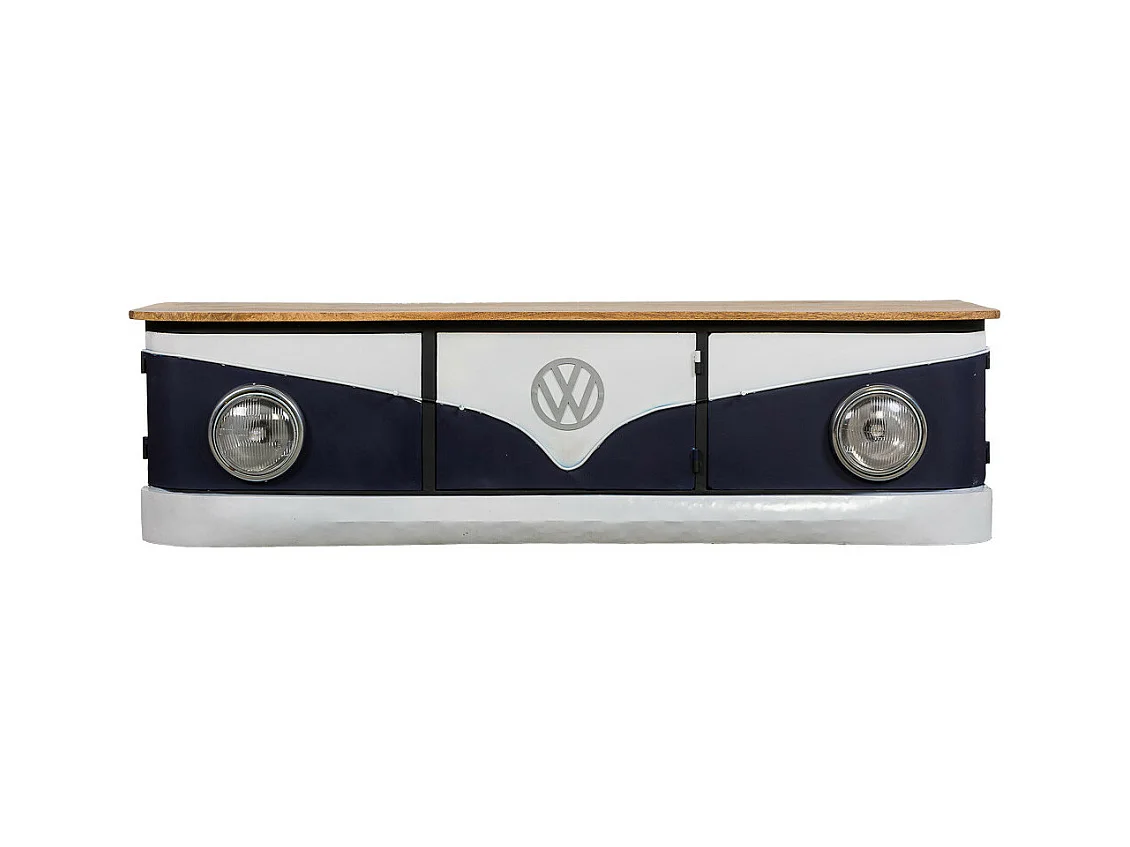 Credenza per furgone in legno e metallo blu 183x50x50h