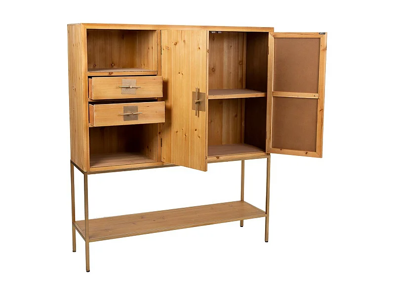 Aparador de madeira marrom e metal 120x37,5x139,5