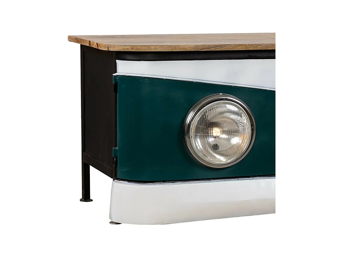 Buffet fourgon en bois et métal bleu 183x50x50h