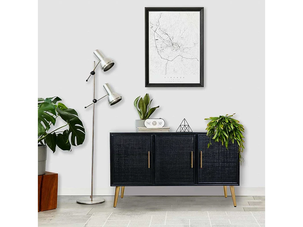 Credenza in legno laccato nero e griglia 120x41,5x71h