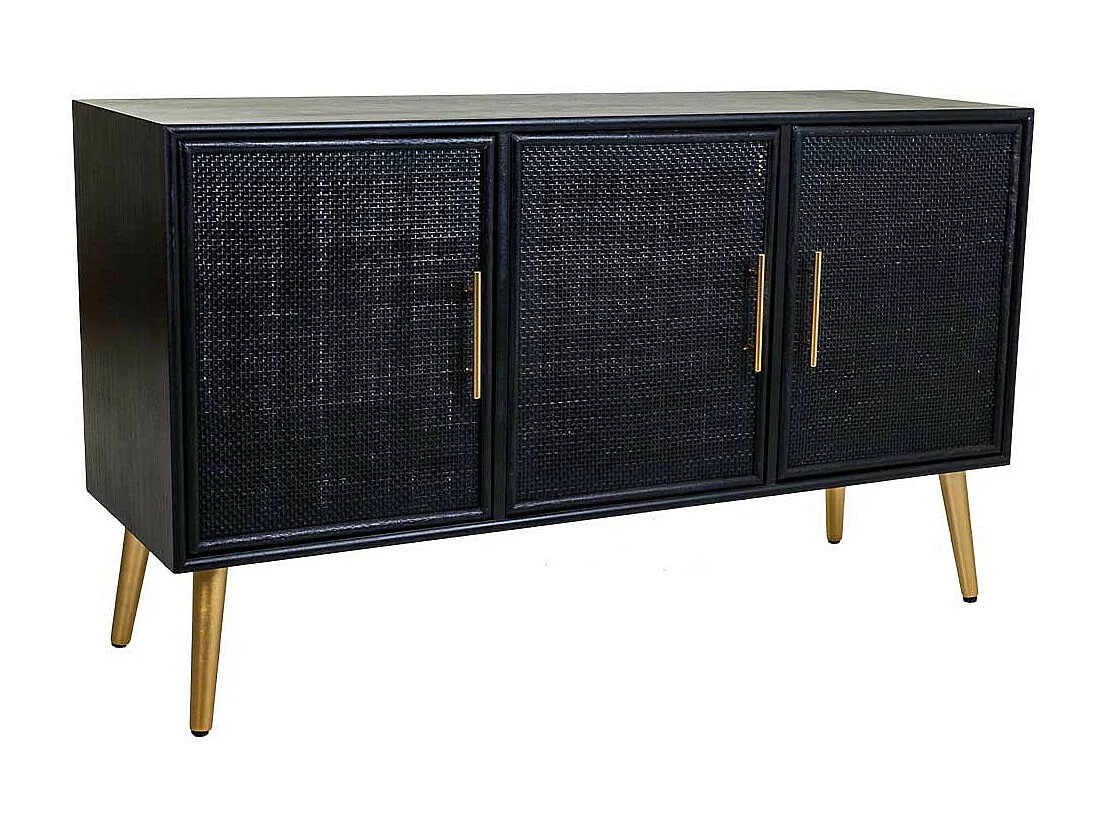 Credenza in legno laccato nero e griglia 120x41,5x71h