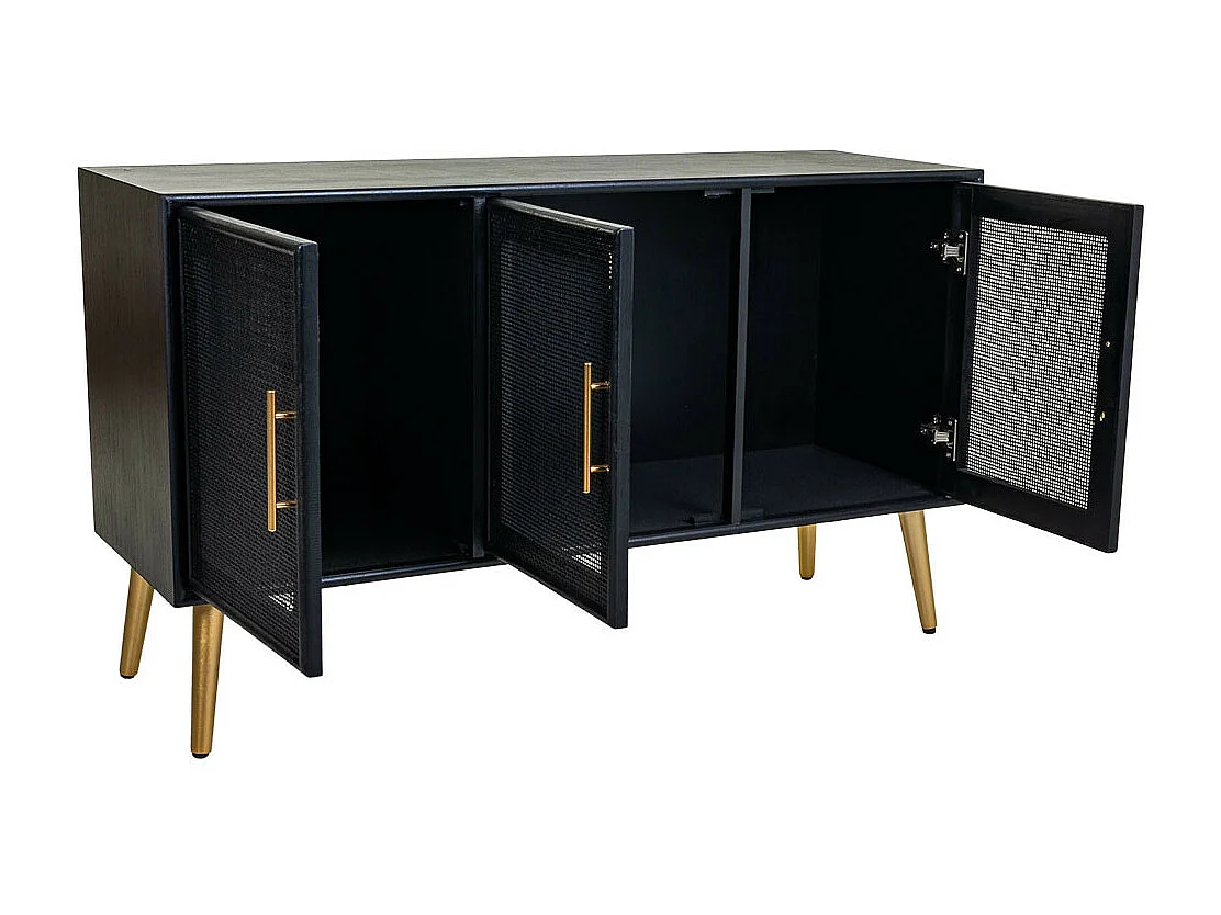 Credenza in legno laccato nero e griglia 120x41,5x71h