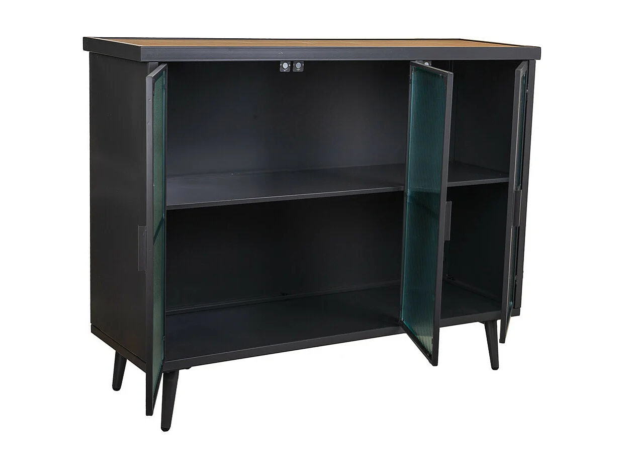 Aparador de metal preto e madeira 102x33x79,5