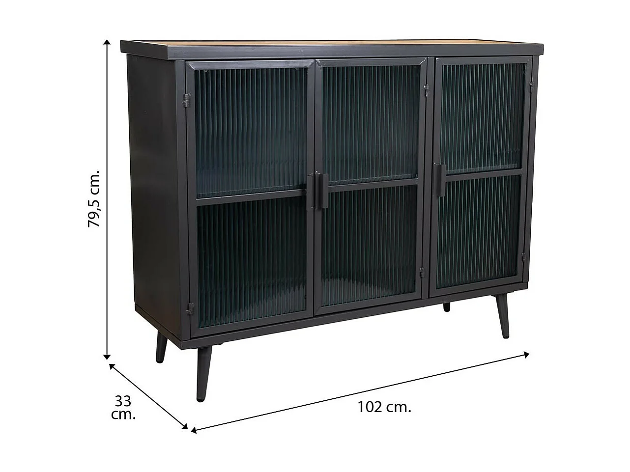 Aparador de metal preto e madeira 102x33x79,5