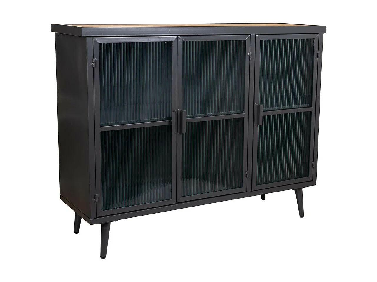 Aparador de metal preto e madeira 102x33x79,5