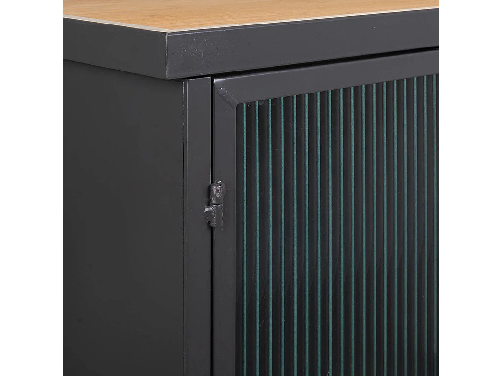 Aparador de metal preto e madeira 102x33x79,5