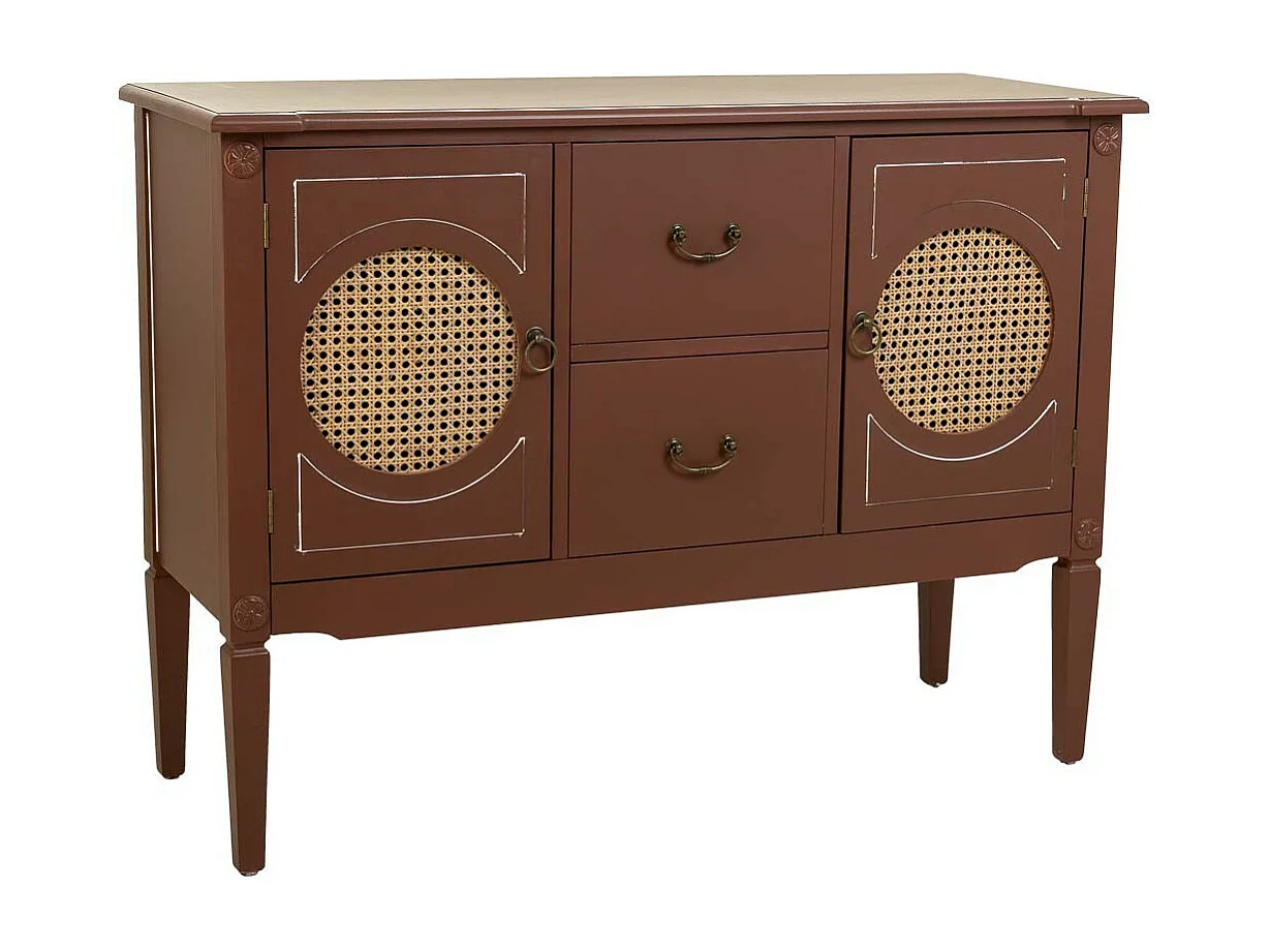 Credenza in legno marrone e rattan 106x40x78h